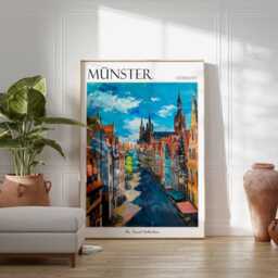 M??nster Germany Travel Poster Prinzipalmarkt & Cathedral Art Print - thumbnail 2