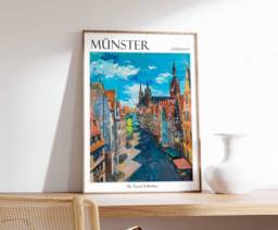 M??nster Germany Travel Poster Prinzipalmarkt & Cathedral Art Print - thumbnail 1