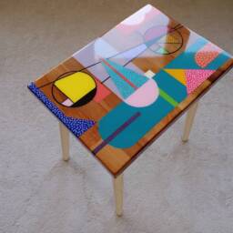 Handmade Resin Coffee Table Small Wooden Boho Side Table - thumbnail 2
