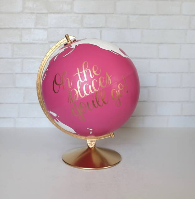 Painted Globe Travel Decor Pink Gold Globes Tween Girls Room Teen Girl Adventure Home World Maps Magenta Fuchsia Birthday Gifts - image 1