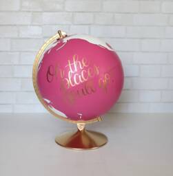 Painted Globe Travel Decor Pink Gold Globes Tween Girls Room Teen Girl Adventure Home World Maps Magenta Fuchsia Birthday Gifts - thumbnail 1