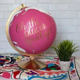 Painted Globe Travel Decor Pink Gold Globes Tween Girls Room Teen Girl Adventure Home World Maps Magenta Fuchsia Birthday Gifts - thumbnail 2