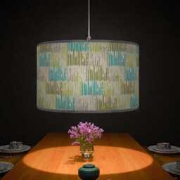 Abstract Lampshade - Teal Blue & Olive Green Drum Pendant Light Handmade Modern Ceiling Shade For Artistic Home Decor - thumbnail 2