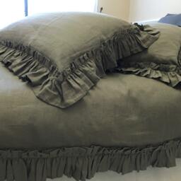 Medium Grey Ruffled Duvet Cover Handmade With Vintage Ruffle Style, Linen Bedding, Shabby Chic Grey Bedding - thumbnail 2