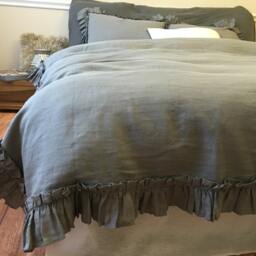 Medium Grey Ruffled Duvet Cover Handmade With Vintage Ruffle Style, Linen Bedding, Shabby Chic Grey Bedding - thumbnail 3