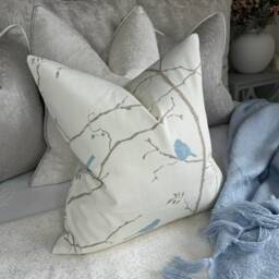 Sanderson Birds Design Cushion Cover, Scatter Pillow Stunning Designer Dawn Chorus Fabric , Ivory - Blue - thumbnail 1