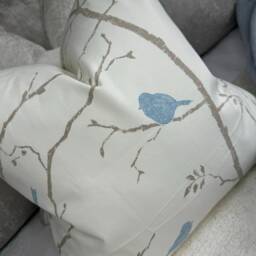 Sanderson Birds Design Cushion Cover, Scatter Pillow Stunning Designer Dawn Chorus Fabric , Ivory - Blue - thumbnail 2