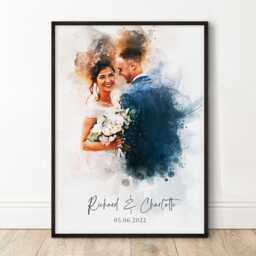 Personalised Wedding Portrait, Painting From Photo, Custom Watercolour Print, Couple Anniversary, Handmade Illustration, Gift Her Him [Fbk] - thumbnail 1