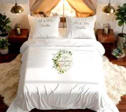 Personalised Wedding Bedding Set - Custom Mr & Mrs Duvet Cover Pillowcase Gift Keepsake Set