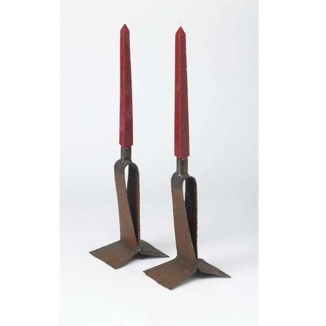 Taper Candle Stands A Set Of Holiday Tablescape Candleholders in Rust Metal - image 1
