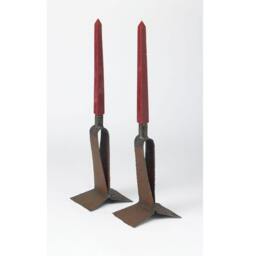 Taper Candle Stands A Set Of Holiday Tablescape Candleholders in Rust Metal - thumbnail 1