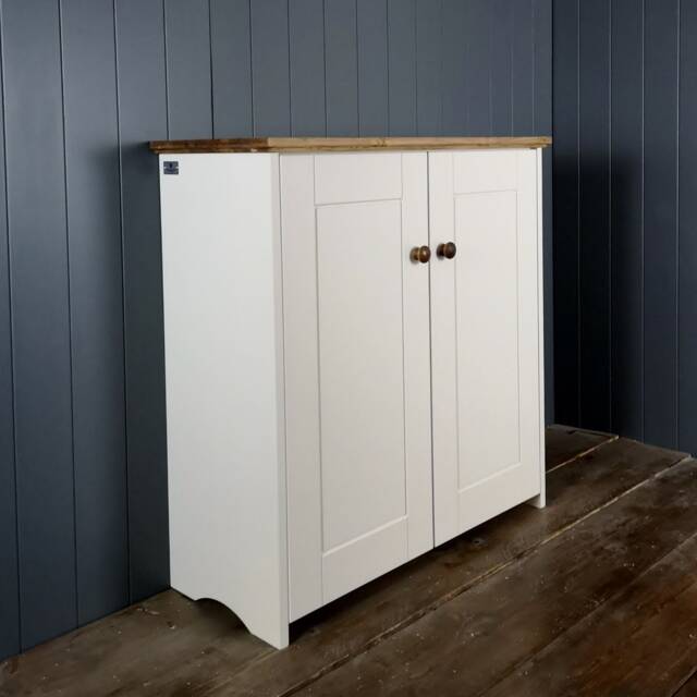 4 Shelf Tall Cupboard With Storage Shelves & Panel Style Soft Close Doors. Shoe Rack Cabinet For Hallway Living Dining Room Or Study - image 1