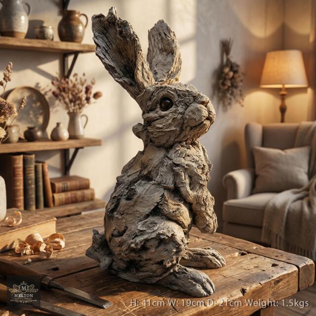 Wood Effect Hare Resin Rabbit Home Garden Statue Ornament Animal Sculpture 410mm - image 1