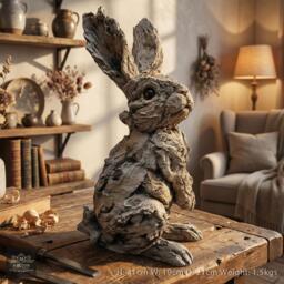 Wood Effect Hare Resin Rabbit Home Garden Statue Ornament Animal Sculpture 410mm - thumbnail 1