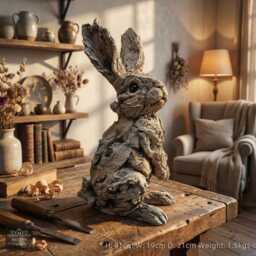 Wood Effect Hare Resin Rabbit Home Garden Statue Ornament Animal Sculpture 410mm - thumbnail 2