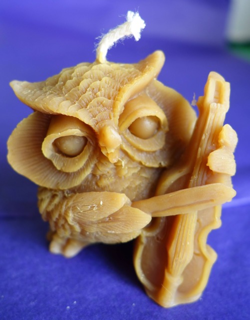"Natural Beeswax Candle ""Owl On Violin" - image 1