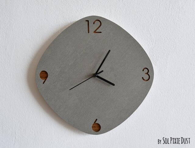 Concrete & Wood Oval Rhombus Wall Clock - Modern Home Decor Gift Idea Minimalist Art Housewarming - image 1