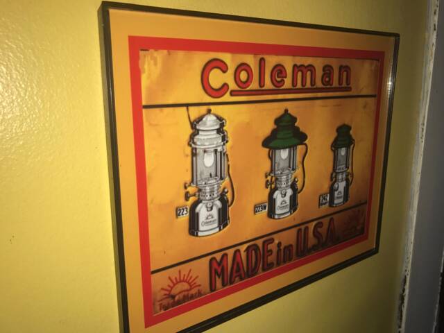 Coleman Camping Lantern Oldlogo Garage Bar Framed Advertising Print Man Cave Sign