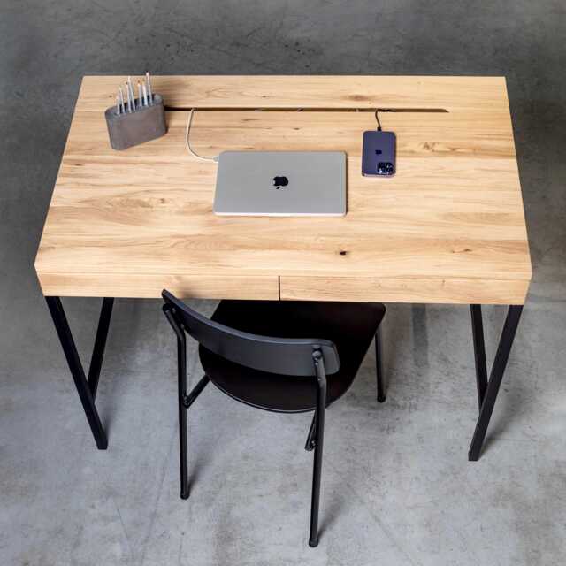 Solid Oak Wood Writing Desk Scandinavian Farmhouse Style - image 1