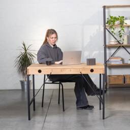 Solid Oak Wood Writing Desk Scandinavian Farmhouse Style - thumbnail 2