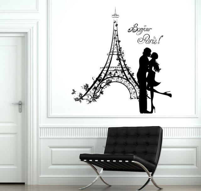 Wall Decal Paris France Kissing Couple Eiffel Tower Vinyl Sticker 1841Dz - image 1