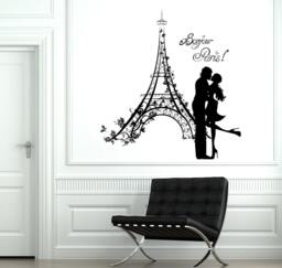 Wall Decal Paris France Kissing Couple Eiffel Tower Vinyl Sticker 1841Dz - thumbnail 1