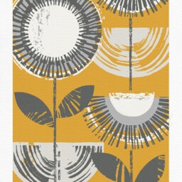Abstract Flower Print, Mid Century Wall Decor, Scandinavian Mustard Art, Modern & Grey, Unframed - thumbnail 3