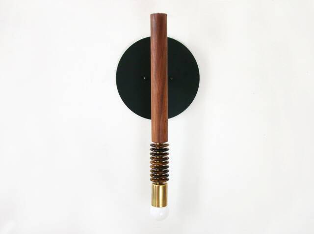 Walnut & Tiger Eye Gemstone Sconce Light Wooden Wall Fixture Bedside Lamp Vanity - image 1