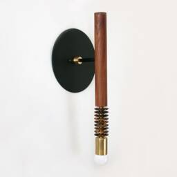 Walnut & Tiger Eye Gemstone Sconce Light Wooden Wall Fixture Bedside Lamp Vanity - thumbnail 4