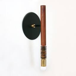 Walnut & Tiger Eye Gemstone Sconce Light Wooden Wall Fixture Bedside Lamp Vanity - thumbnail 2