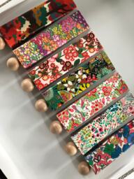 Liberty Fabric Door Stop Wedge Recycled Hardwood With Wooden Knob Freepost - thumbnail 1
