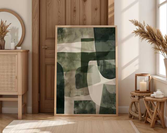 Greenabstract Print Contemporary Minimalist Shape Painting Modern Home Gift Geometric Pattern Artwork Sophisticated Art Neutral Tones - image 1
