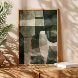 Greenabstract Print Contemporary Minimalist Shape Painting Modern Home Gift Geometric Pattern Artwork Sophisticated Art Neutral Tones - thumbnail 3