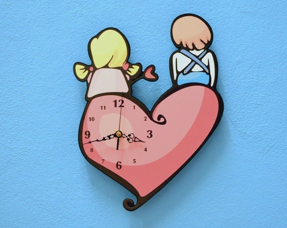 Couple On A Heart Cartoon - Wall Clock - image 1