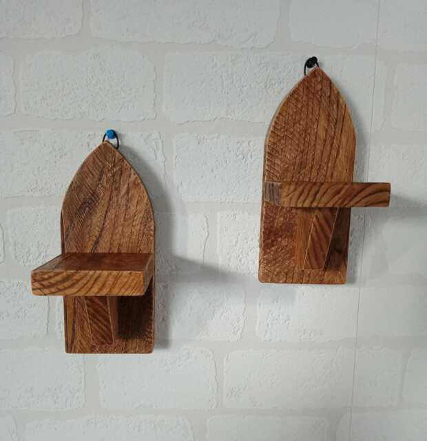 Handmade Reclaimed Wood Wall Sconce Candle Holder Pair Gothic Moroccan Style - image 1