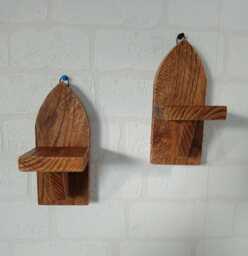 Handmade Reclaimed Wood Wall Sconce Candle Holder Pair Gothic Moroccan Style - thumbnail 1