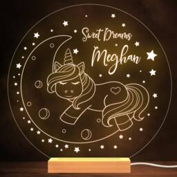Girls Cute Unicorn Sleeping On The Moon Round Personalised Gift Lamp Night Light - thumbnail 1