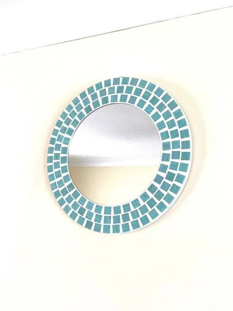 Mint Green Swirl Round Mosaic Mirror - image 1