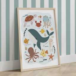 Sea Animals Unframed Poster, Whale Octopus Jellyfish, Under The Ocean Nursery Print, Boy Bedroom Decor - thumbnail 2