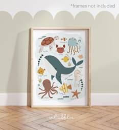 Sea Animals Unframed Poster, Whale Octopus Jellyfish, Under The Ocean Nursery Print, Boy Bedroom Decor - thumbnail 1