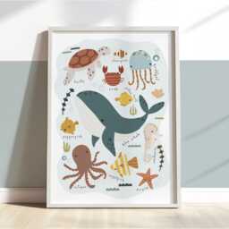 Sea Animals Unframed Poster, Whale Octopus Jellyfish, Under The Ocean Nursery Print, Boy Bedroom Decor - thumbnail 3