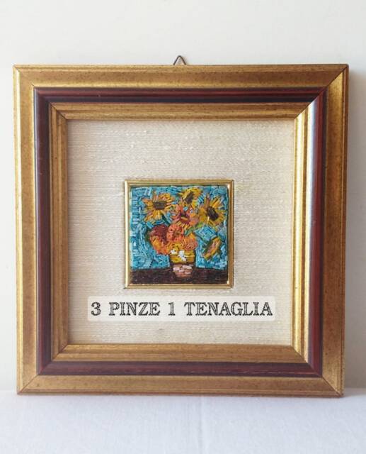 Vincent Van Gogh Sunflowers Micromosaic Painting - Framed Painting, Post-Impressionism, Thread Enamels - image 1