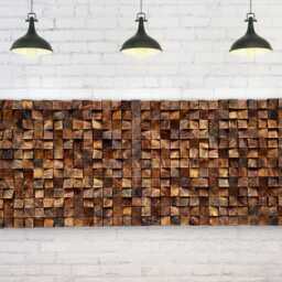 Reclaimed Pine Wood Mosaic Wall Art - Handcrafted Natural Cubes - thumbnail 2