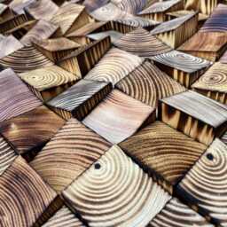 Reclaimed Pine Wood Mosaic Wall Art - Handcrafted Natural Cubes - thumbnail 4
