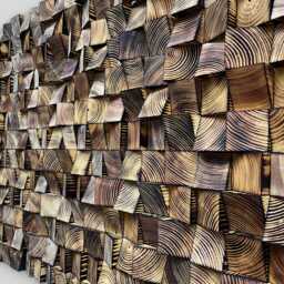 Reclaimed Pine Wood Mosaic Wall Art - Handcrafted Natural Cubes - thumbnail 3