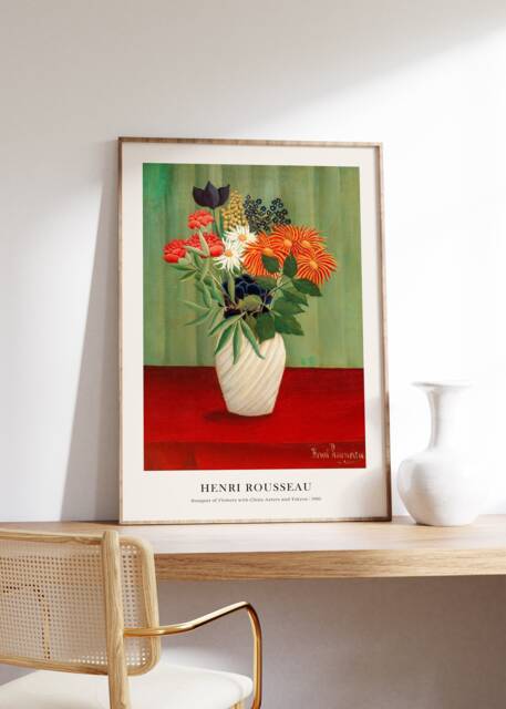 Henri Rousseau Print, Bouquet Of Flowers With China Asters & Tokyos Poster, Botanical Floral French Wall Decor, Still Life Canvas - image 1