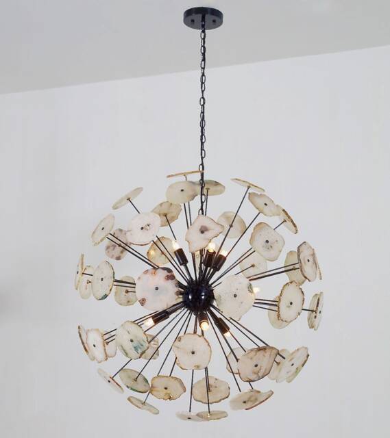 Mid Century Agate Sputnik Chandelier, Modern Brass Starburst Lighting - 75cms - image 1