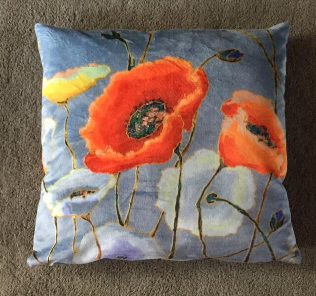 Poppies On Gray Pillow Cover - Mother Day Gift-Gift For Her-Velour Throw Cover-Velour Covervelour -Velour Cushion - image 1