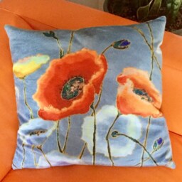 Poppies On Gray Pillow Cover - Mother Day Gift-Gift For Her-Velour Throw Cover-Velour Covervelour -Velour Cushion - thumbnail 2