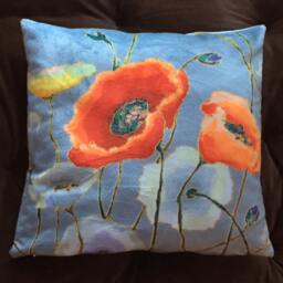 Poppies On Gray Pillow Cover - Mother Day Gift-Gift For Her-Velour Throw Cover-Velour Covervelour -Velour Cushion - thumbnail 3